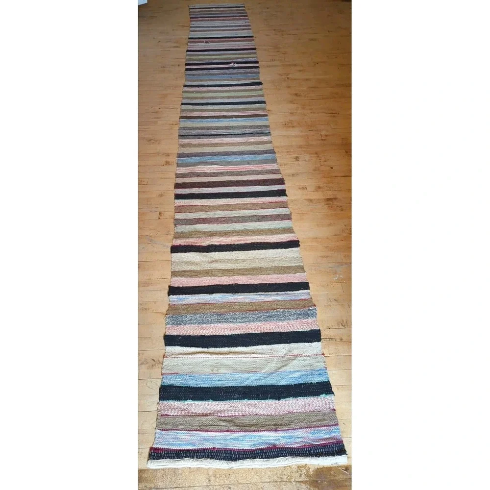 Antique Imported Swedish HandMade Rag Rug Runner (24‎ x 181 inches )